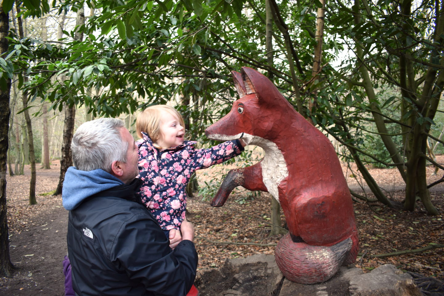 The Gruffalo Trail, Essex, fox with little girl and father